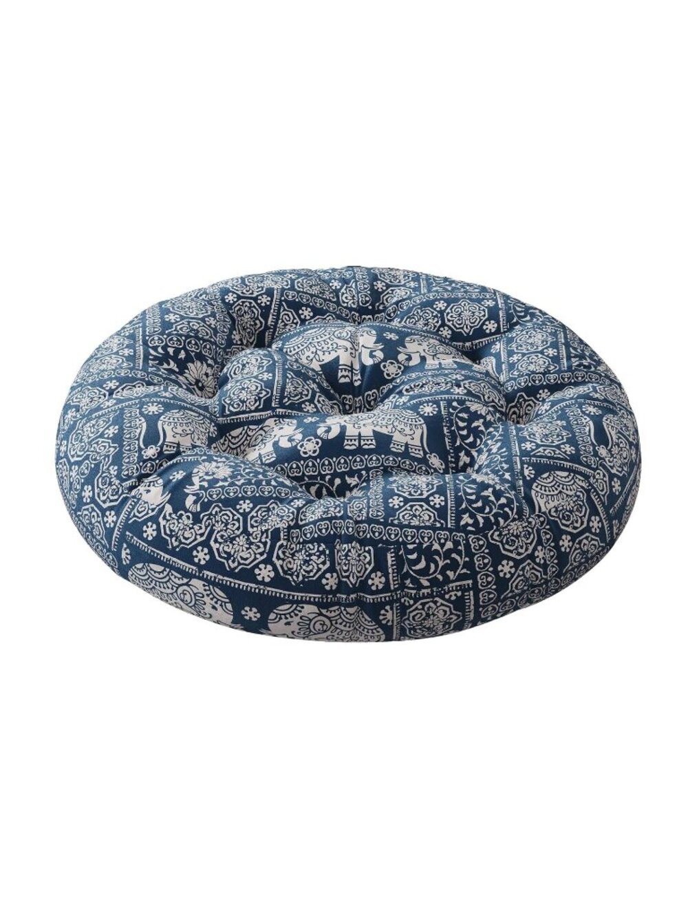 Codi Round Floor Pillow Boho Meditation Cushion Seat Indigo Elephant Pattern 22"